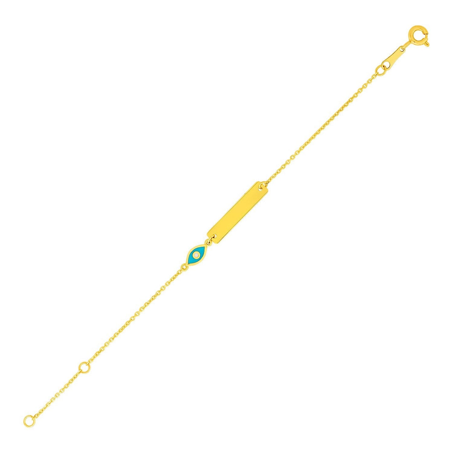 Pulsera de Identificación Infantil de Oro Amarillo de 14k con Ojo Esmalte