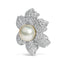 Broche de Flor de Diamante y Perla Cultivada en Oro Blanco de 18K