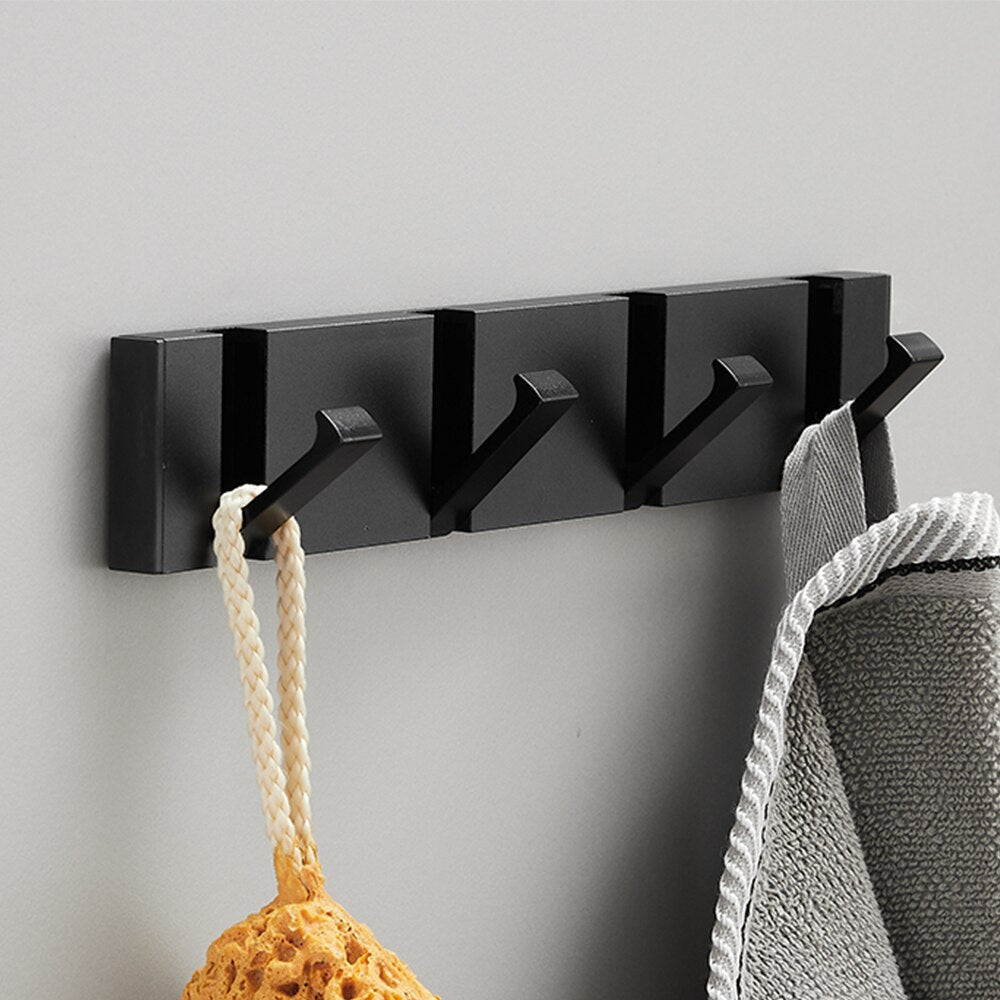 Folding Towel Hanger 2ways Installation Wall Hooks Coat Clothes Holder for Bathroom Kitchen Bedroom Hallway, Black Gold - Korvel