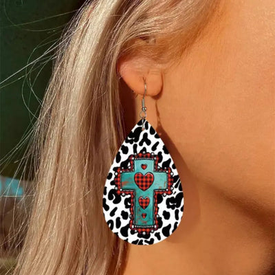 PU Leather Iron Hook Teardrop Earrings - Korvel