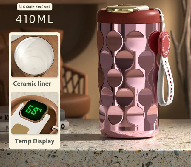LED temperature display insulated cup 316 stainless steel cup intelligent coffee insulated bottle 410ml vacuum bottle coffee cup - Korvel