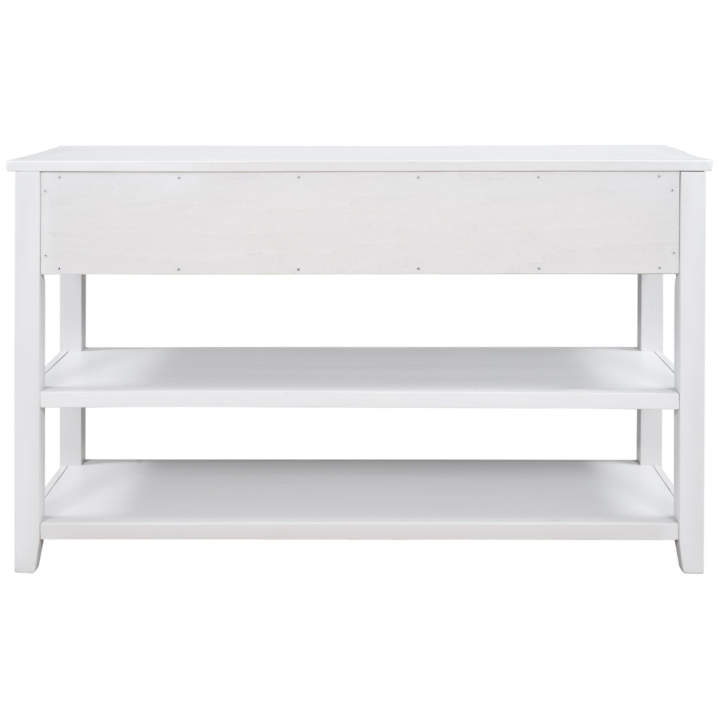 Retro Design Console Table with Two Open Shelves, Pine Solid Wood Frame and Legs for Living Room (Antique White) - Korvel