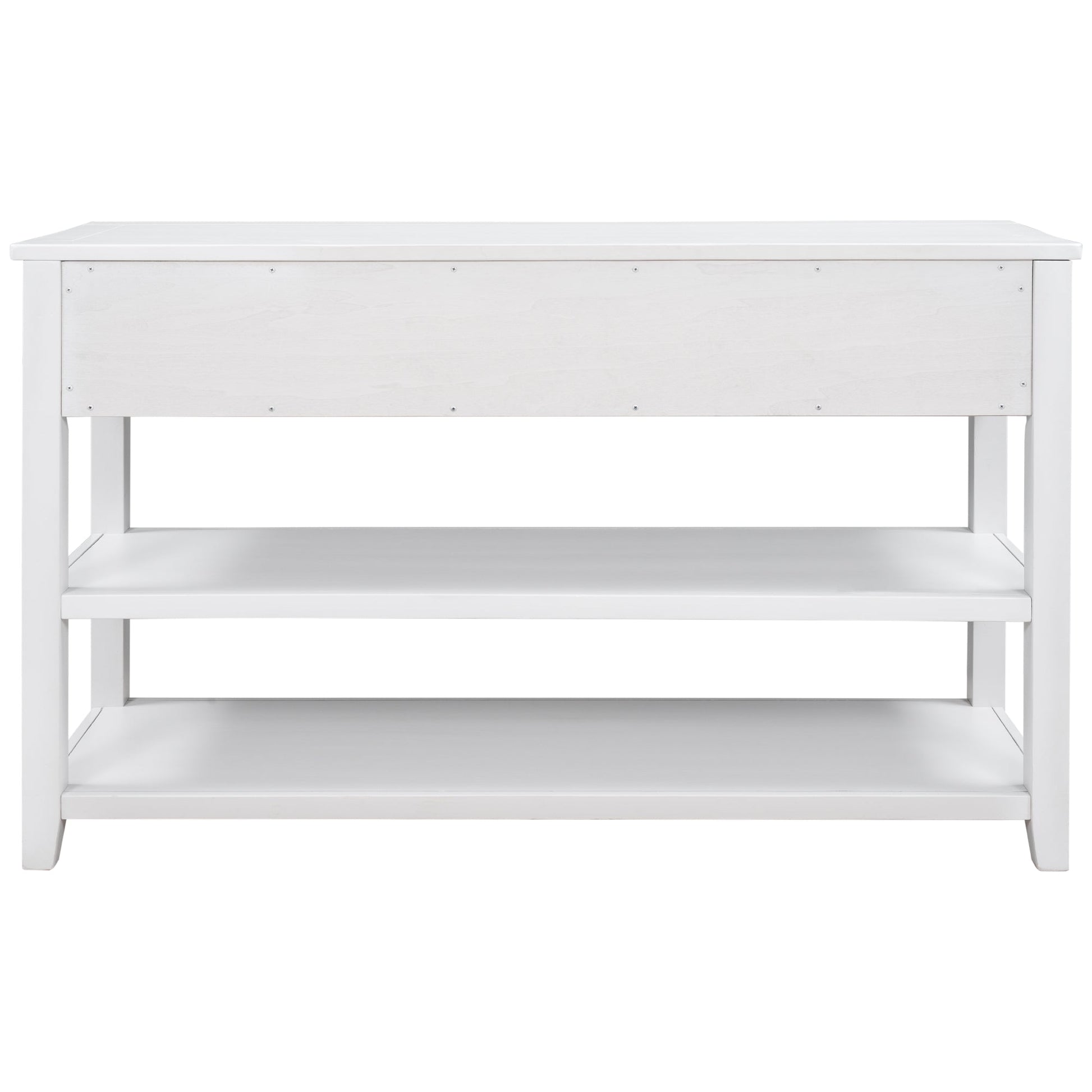 Retro Design Console Table with Two Open Shelves, Pine Solid Wood Frame and Legs for Living Room (Antique White) - Korvel