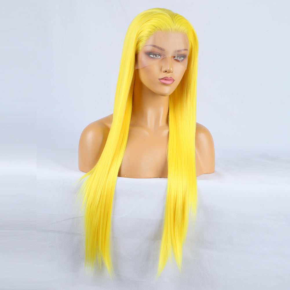 Hand Groove 13*2.5 Chemical Fiber Front Lace Yellow Long Bangs Wig Headgear Natural Hairline - Korvel