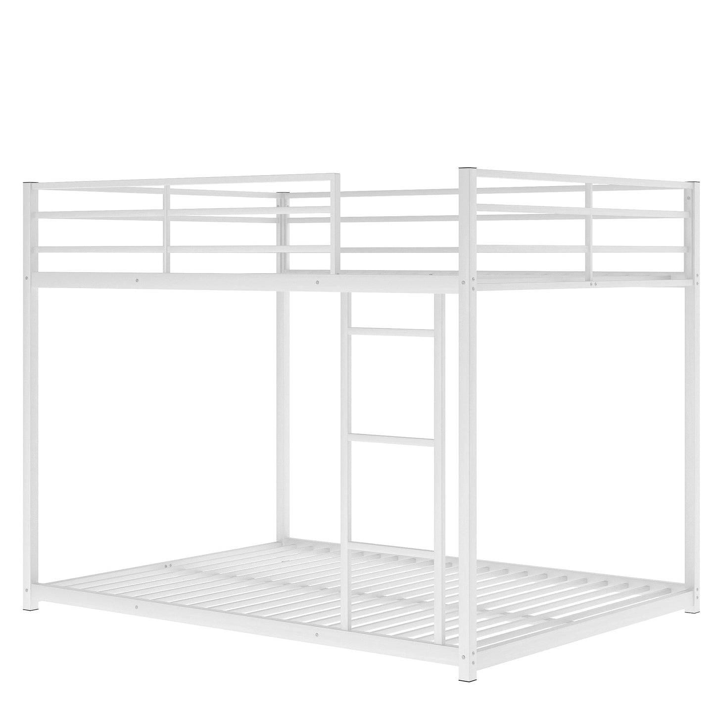 Full over Full Metal Bunk Bed, Low Bunk Bed with Ladder White - Korvel