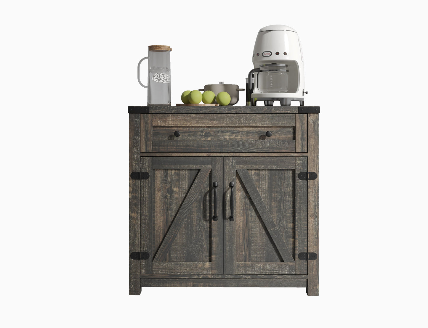 Modern Farmhouse Double Barn Door Accent Cabinet, 30 Inch,BLACK PINE - Korvel