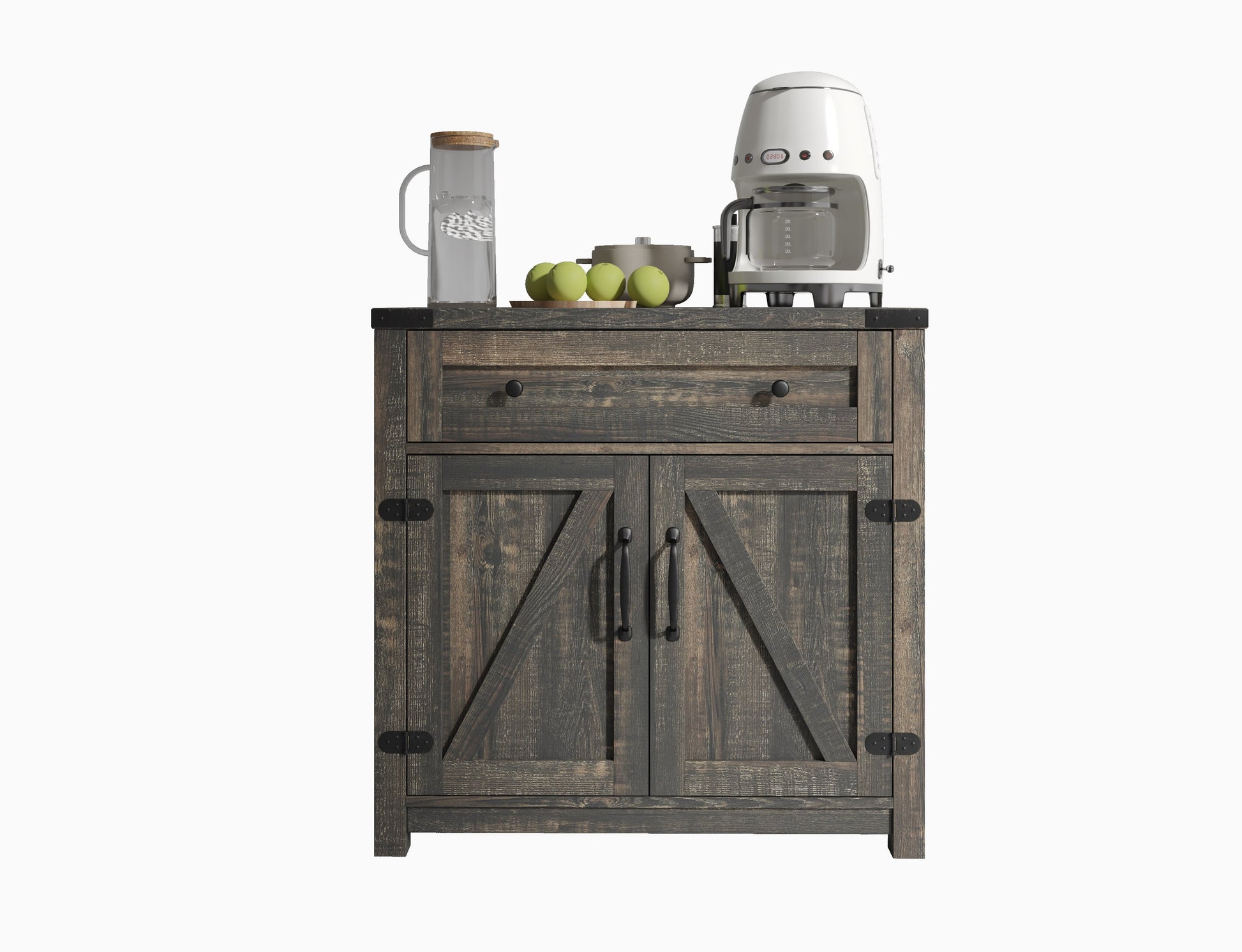 Modern Farmhouse Double Barn Door Accent Cabinet, 30 Inch,BLACK PINE - Korvel