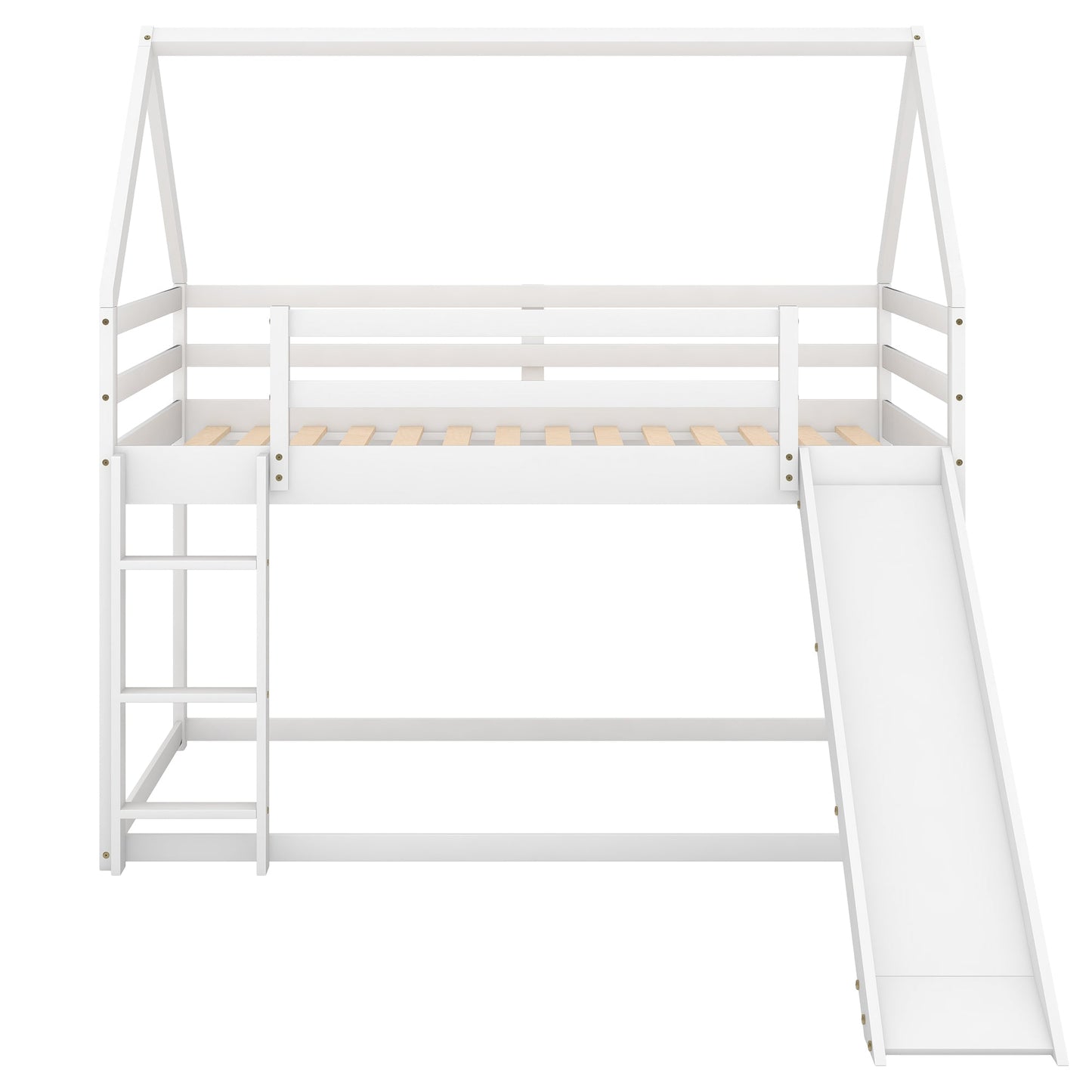 Twin Size Bunk House Bed with Slide and Ladder White - Korvel