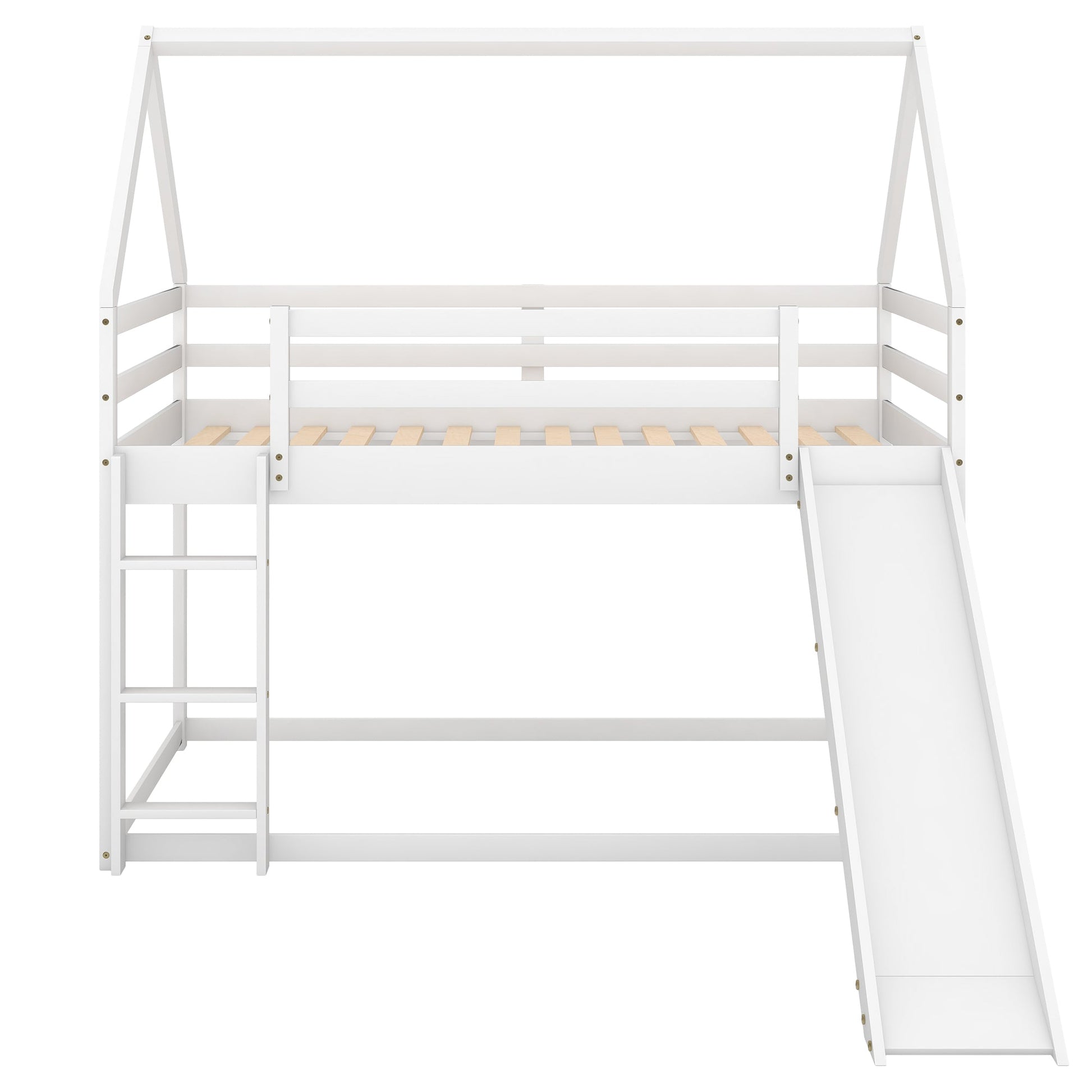 Twin Size Bunk House Bed with Slide and Ladder White - Korvel
