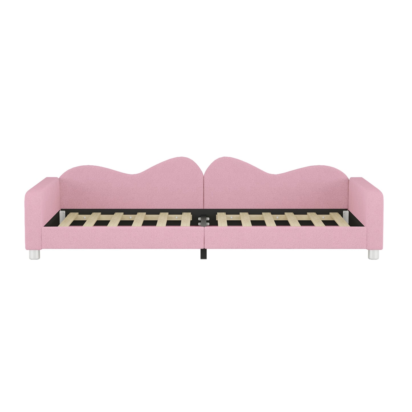 Twin size Upholstered Daybed, Sherpa Fabric Sofabed with Cloud-Shaped Backrest, No Box-spring Needed, Pink - Korvel