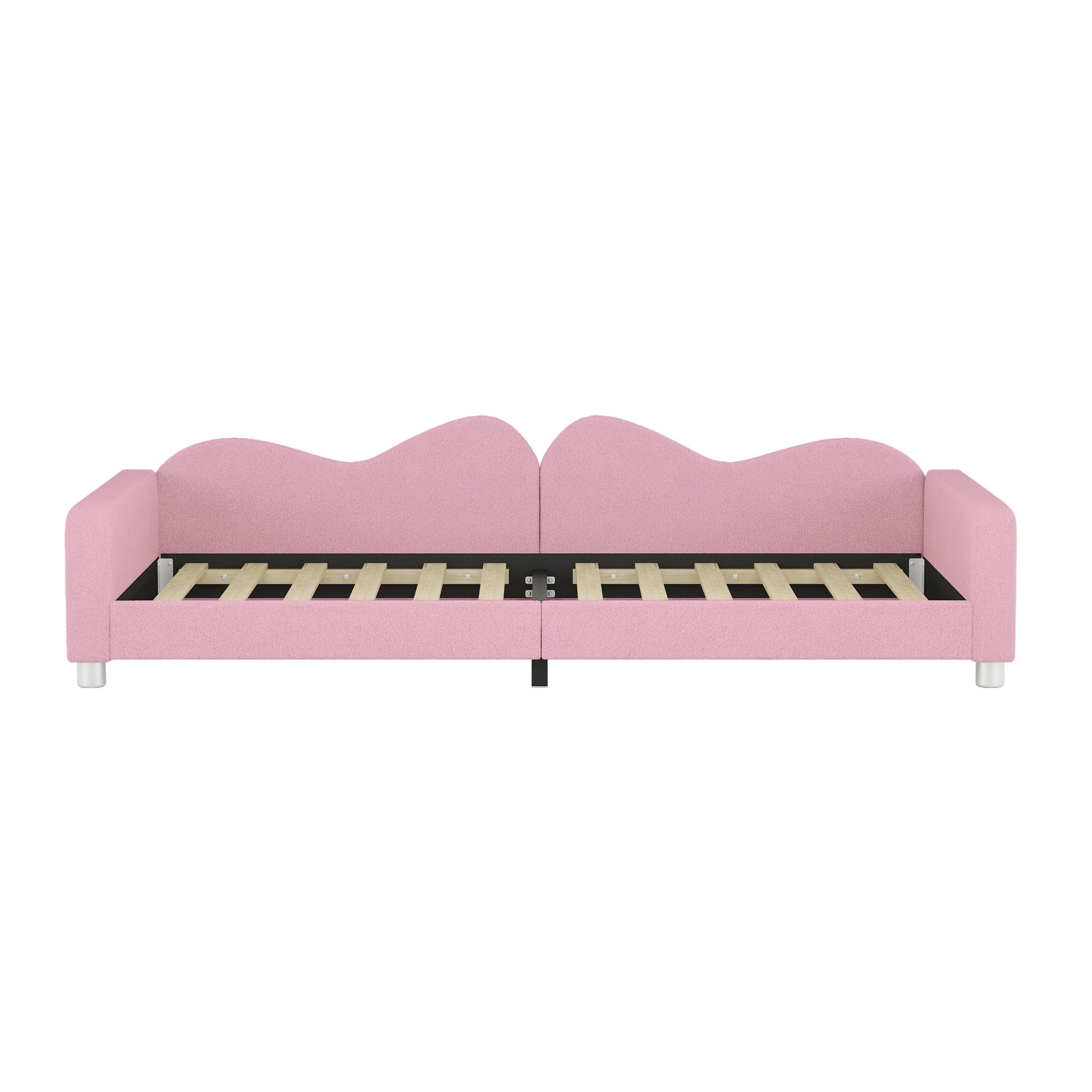 Twin size Upholstered Daybed, Sherpa Fabric Sofabed with Cloud-Shaped Backrest, No Box-spring Needed, Pink - Korvel