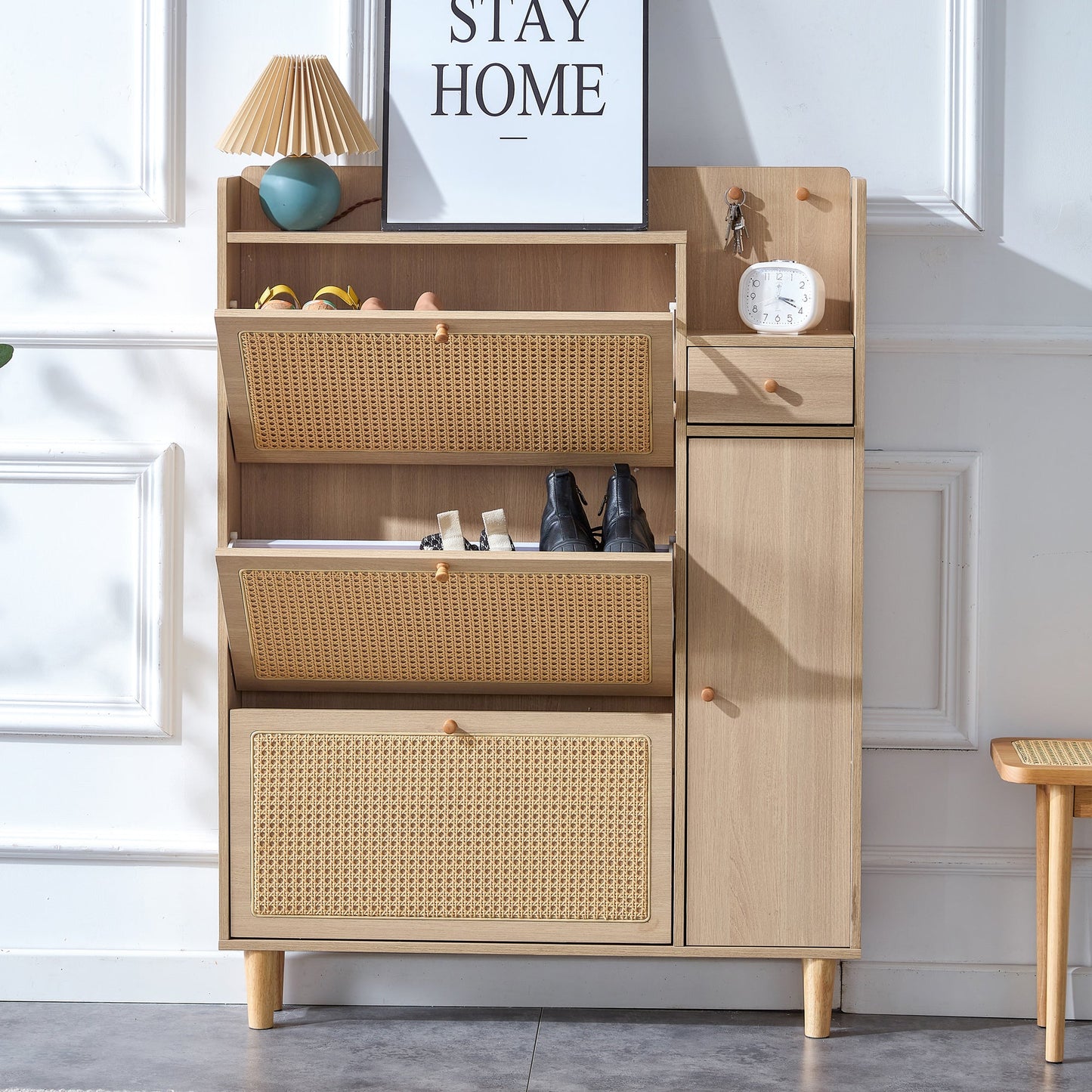 Modern minimalist storage cabinet MDF bed top cabinet Japanese rattan shoe cabinet, small home furniture - Korvel