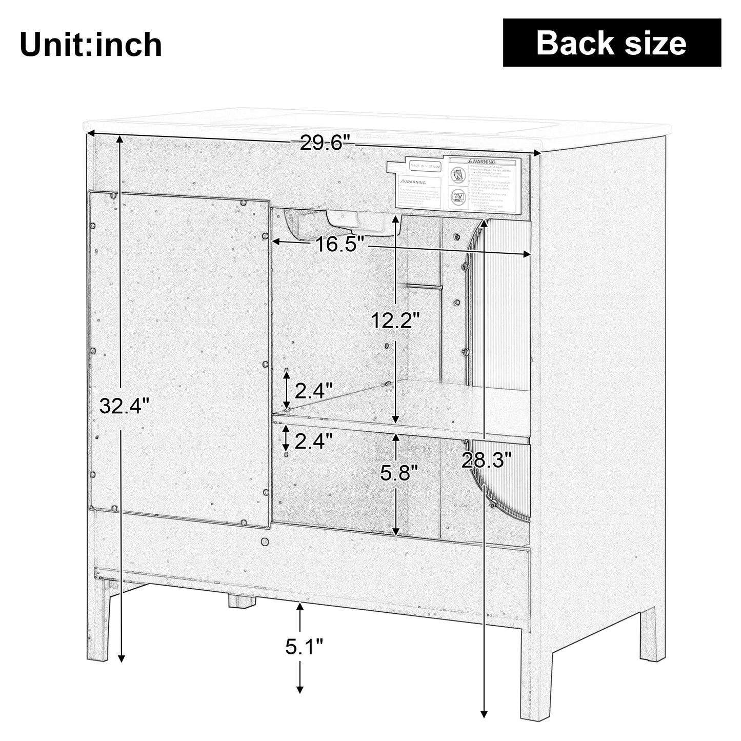 30" Bathroom Vanity with Sink, Bathroom Vanity Cabinet with Two Drawers and Door, Adjustable Shelf, Solid Wood and MDF, Black - Korvel