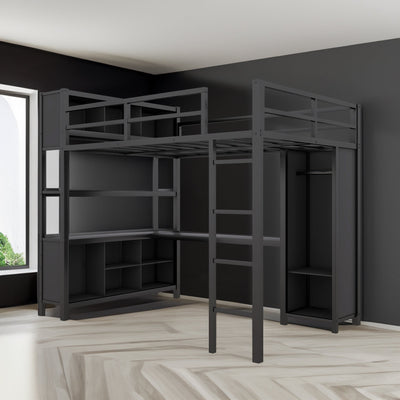 Premium Metal Loft Bed with Wardrobe and Desk
