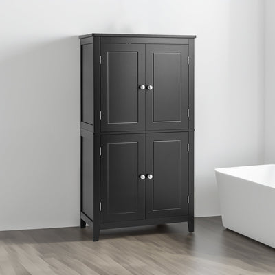 Elegant Black Bathroom Floor Storage Cabinet with Adjustable Shelves