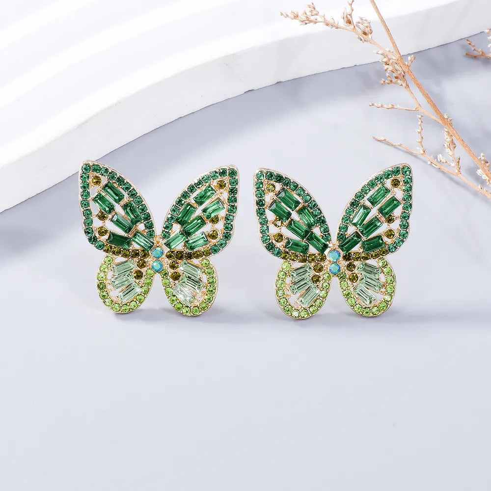 Alloy Inlaid Rhinestone Butterfly Earrings - Korvel