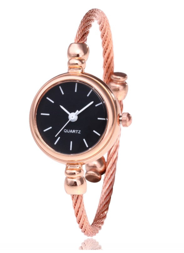 Women's Watches Bracelet Style Opening Simple Retro Art Fashion Watches Women's Fashion Quartz Watch Relogio Feminino（Rose gold belt） - Korvel
