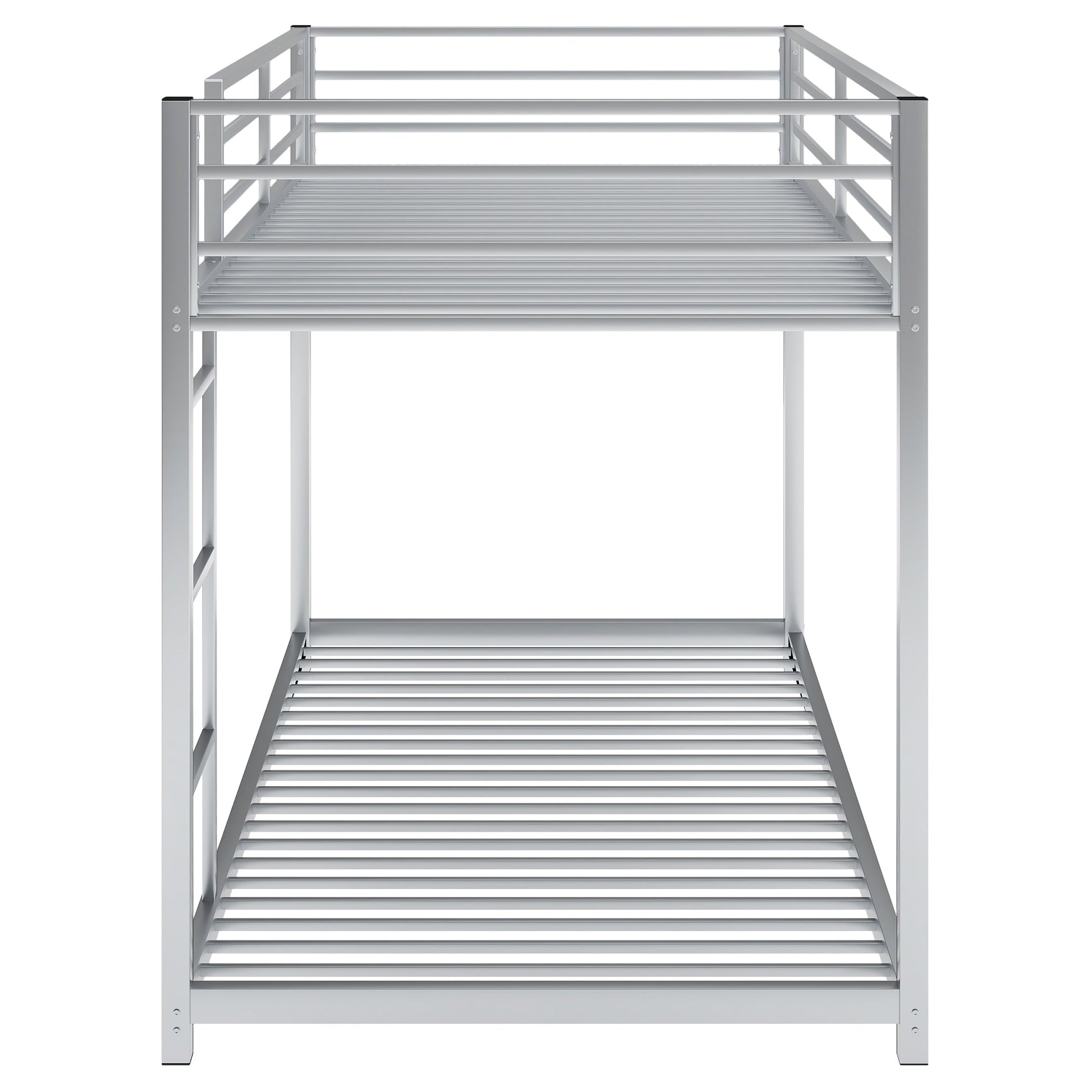 Twin over Twin Metal Bunk Bed, Low Bunk Bed with Ladder Silver - Korvel