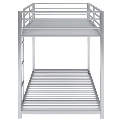 Twin over Twin Metal Bunk Bed, Low Bunk Bed with Ladder Silver - Korvel