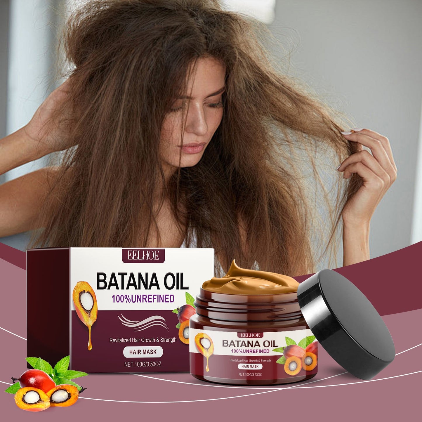 Batana Oil Strong And Volumizing Hair Mask Repair Hair Frizz Nourishing Hair Smooth Hair Treatment - Korvel