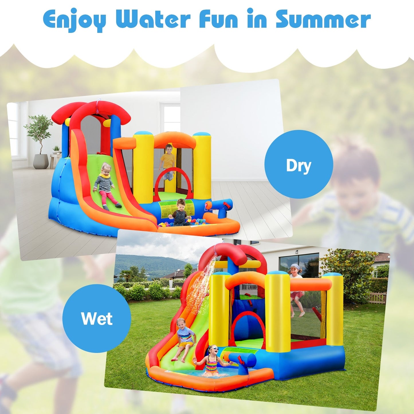 Casa Inflable de Deslizamiento de Agua Gbruno con Piscina y Cañón