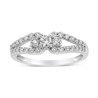 Anillo de Tres Piedras de Diamante Cortado Redondo de Oro Blanco de 10K - Talla 6