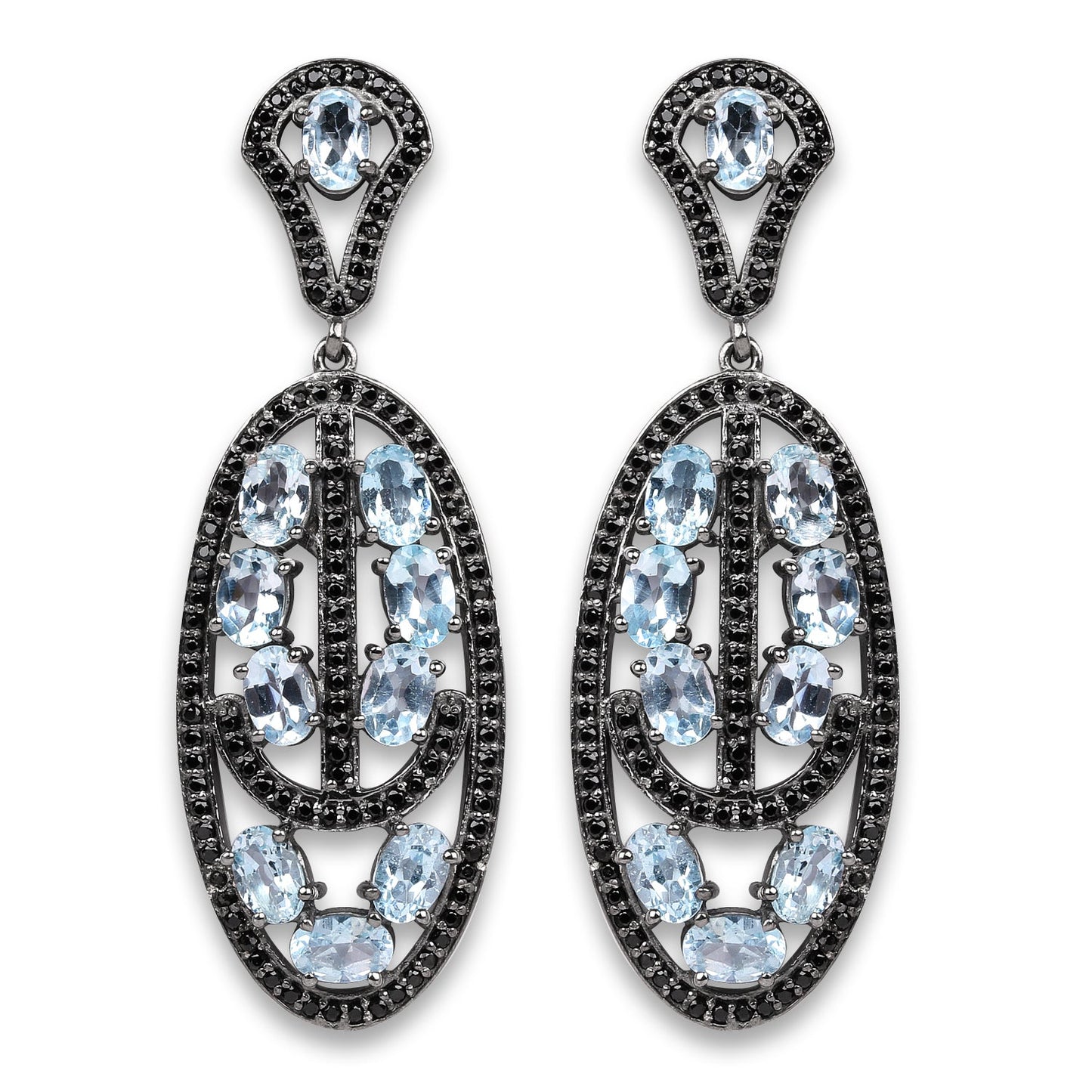 13.80 Carat Genuine Blue Topaz & Black Spinel Earrings