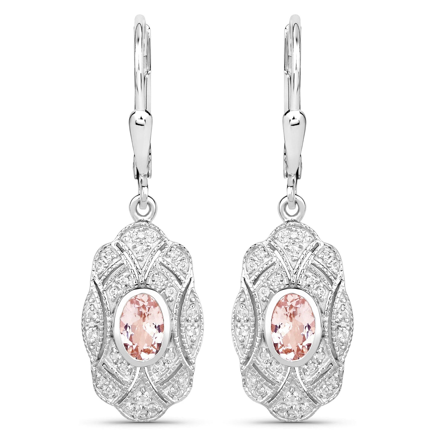 1.04 Carat Genuine Morganite and White Topaz Earrings