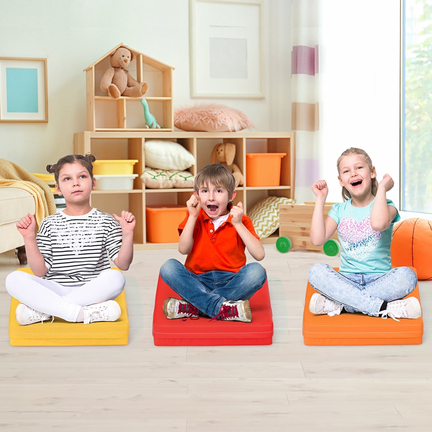 6-Piece Toddler Floor Cushions - Soft Foam Seating with Handles