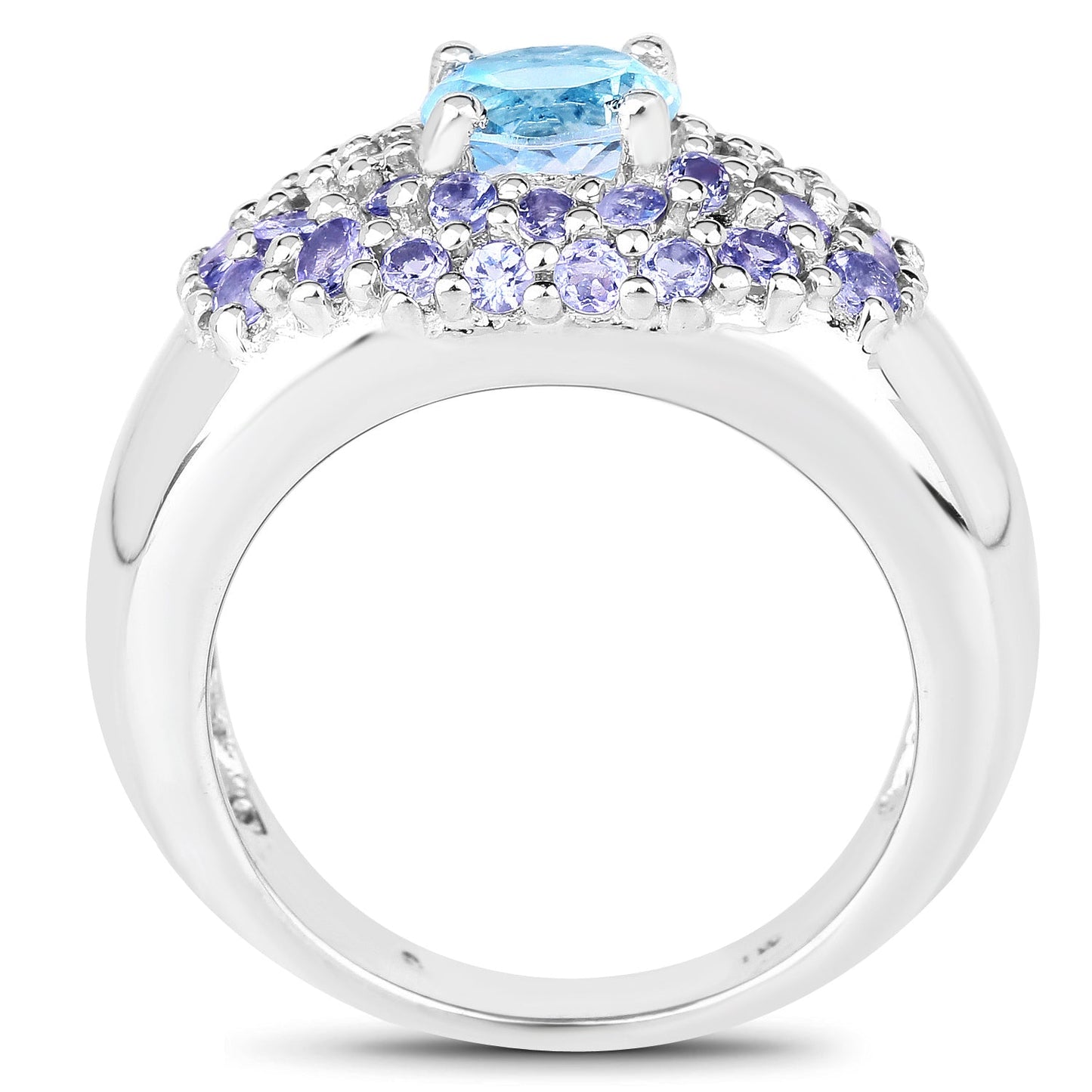 Bague en argent sterling avec topaze bleue et tanzanite de 2,78 carats