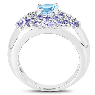2.78 Carat Blue Topaz and Tanzanite Sterling Silver Ring