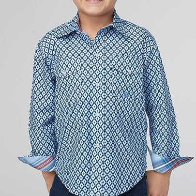 Navy & Blue Patterned Button-Down Shirt for Boys | Roper - Korvel