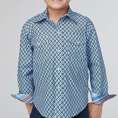 Navy & Blue Patterned Button-Down Shirt for Boys | Roper - Korvel