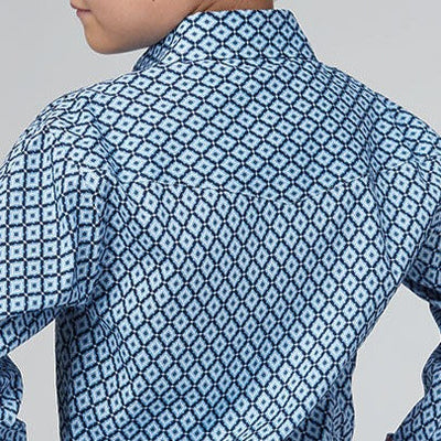 Navy & Blue Patterned Button-Down Shirt for Boys | Roper - Korvel