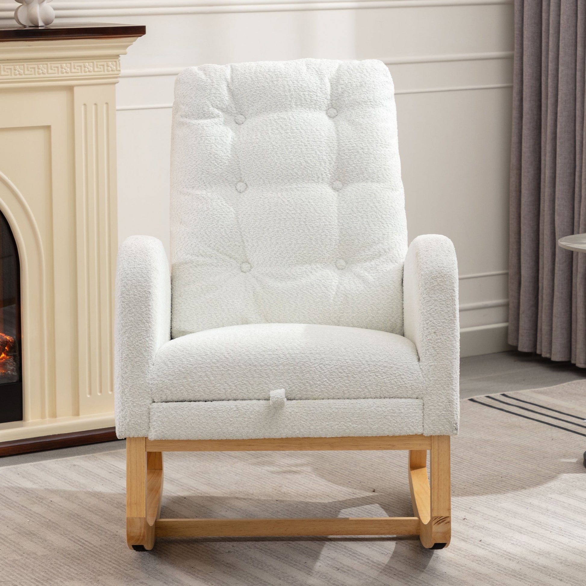 Accent Rocking Chair with Footrest High Back Rubber Wood Rocking Legs Bedroom Living Space 26.77D X 38.36W X 39.76H Inch - Korvel