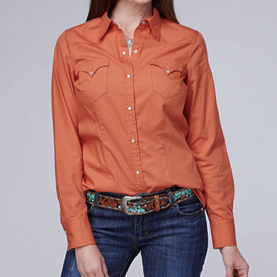 Vibrant Orange Women's Long Sleeve Shirt by Roper - Korvel