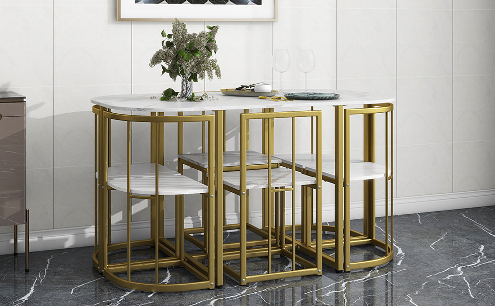 Ensemble de salle à manger moderne TOPMAX 7 pièces avec faux marbre