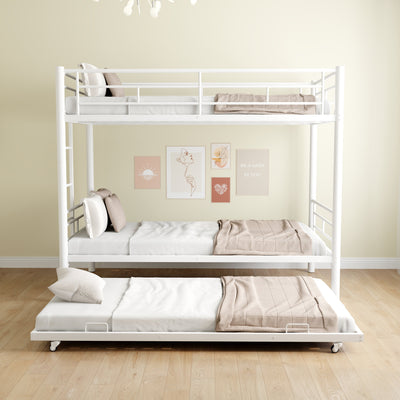 Sturdy Twin over Twin Bunk Bed with Trundle - White