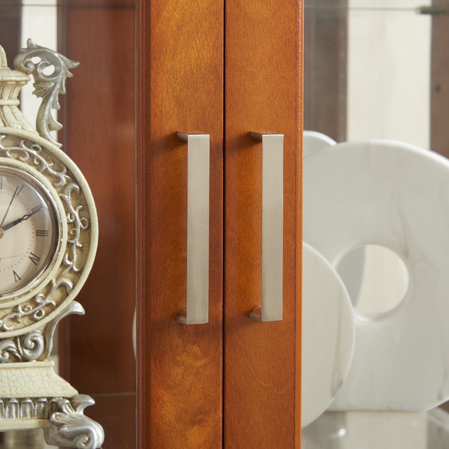 Elegant Walnut Lighting Curio Cabinet with Adjustable Shelves