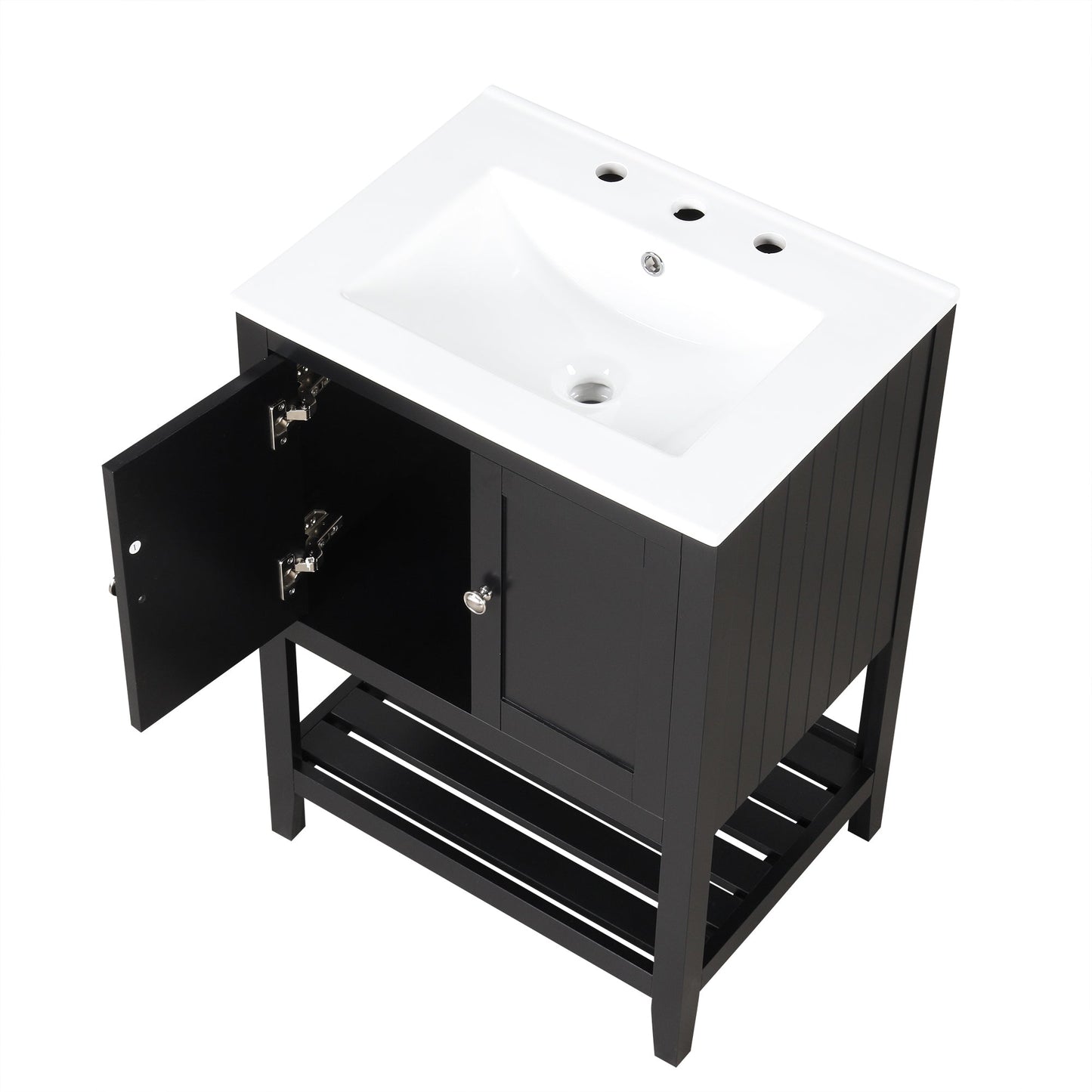 Meuble de salle de bain moderne noir de 24" avec évier en céramique élégant