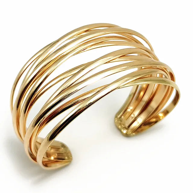 Fashion Alloy Round Chain Charms Cuff Bracelet For Women Female Gold&Silver Color Bracelets Jewelry - Korvel