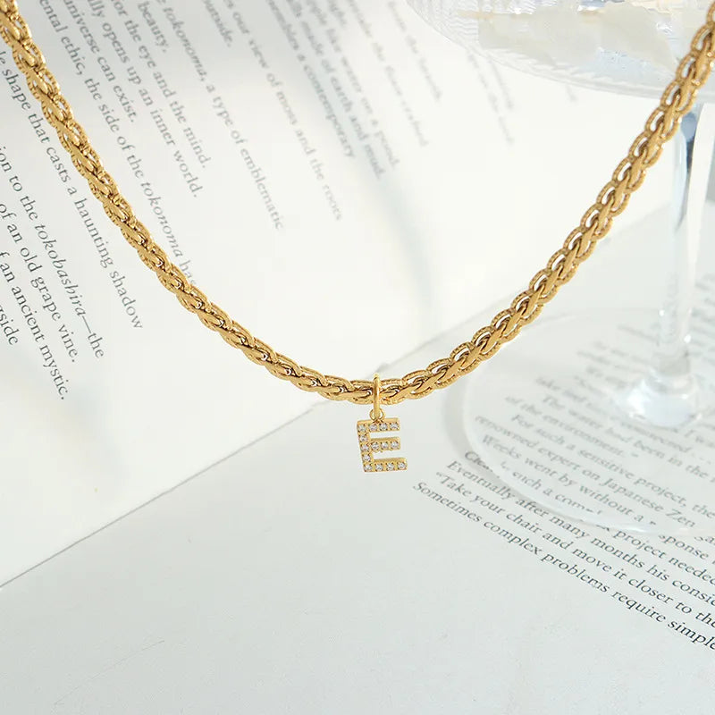 Brass Inlaid Zircon Letter Pendant Necklace - Korvel
