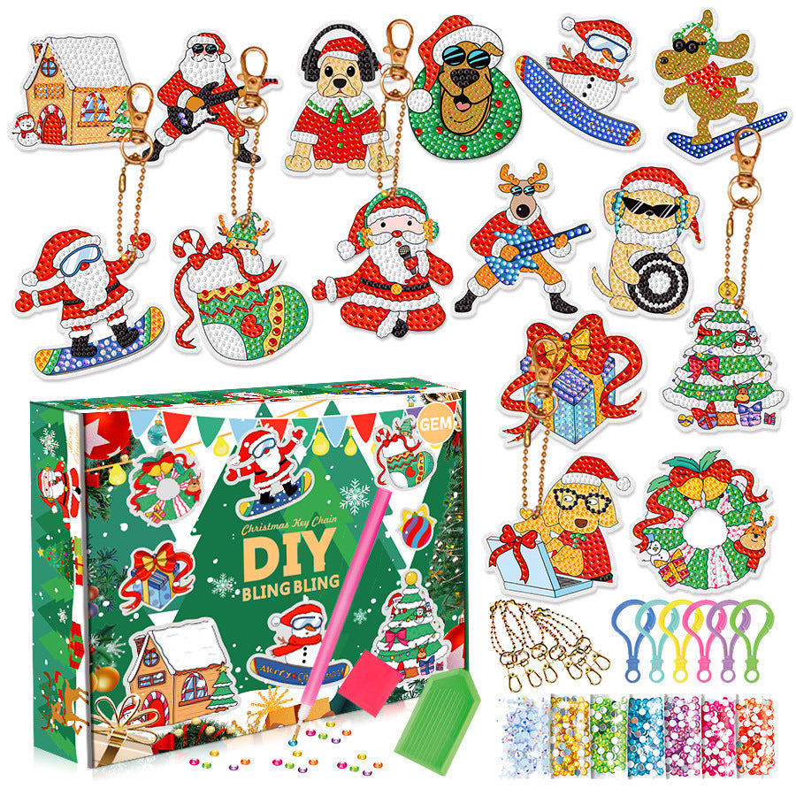 Christmas Diamond Painting Keychain 5D DIY Hanging Diamond Art Kits Diamond Ornaments for Kids Christmas Crafts Family Decor - Korvel