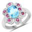 2.28 Carat Swiss Blue Topaz & Ruby Sterling Silver Ring