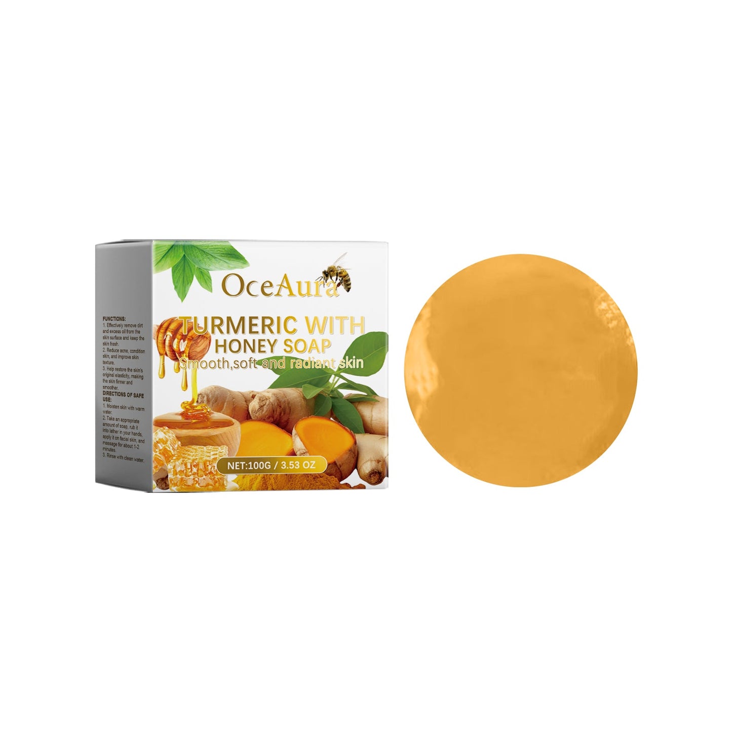 Oceaura Honey Turmeric Soap, Gentle Daily Cleansing Facial Pore Brightening Skin Cleansing Soap - Korvel