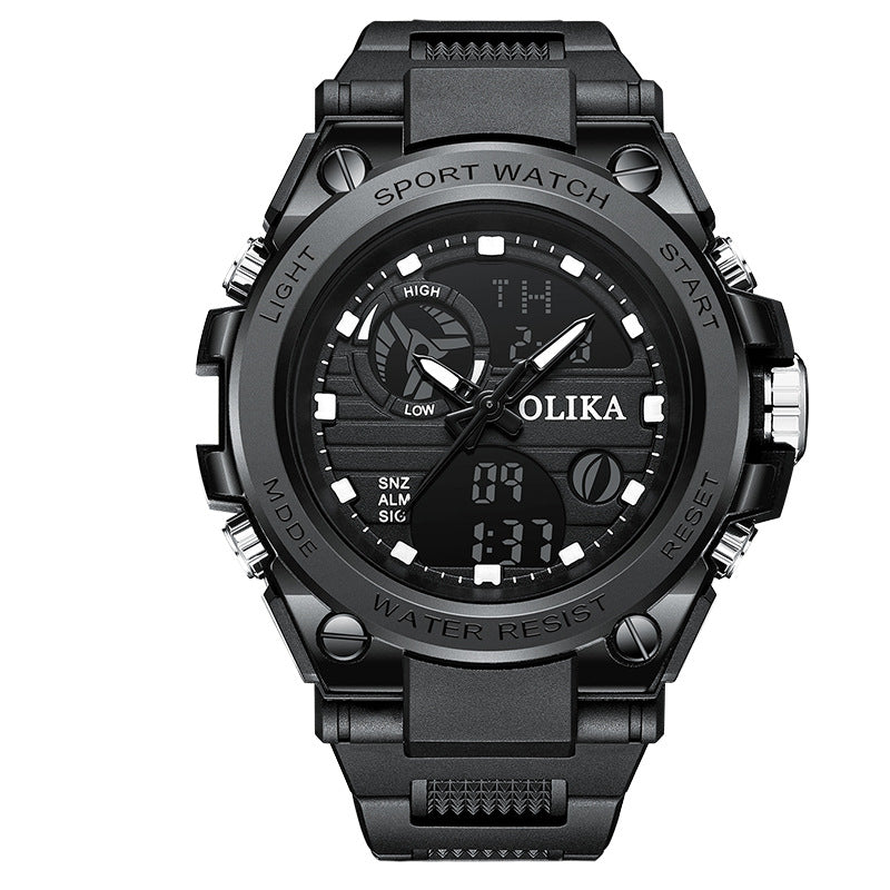 Men's dual display waterproof electronic watch, outdoor sports timing multifunctional quartz electronic watch, shock resistant student watch - Korvel