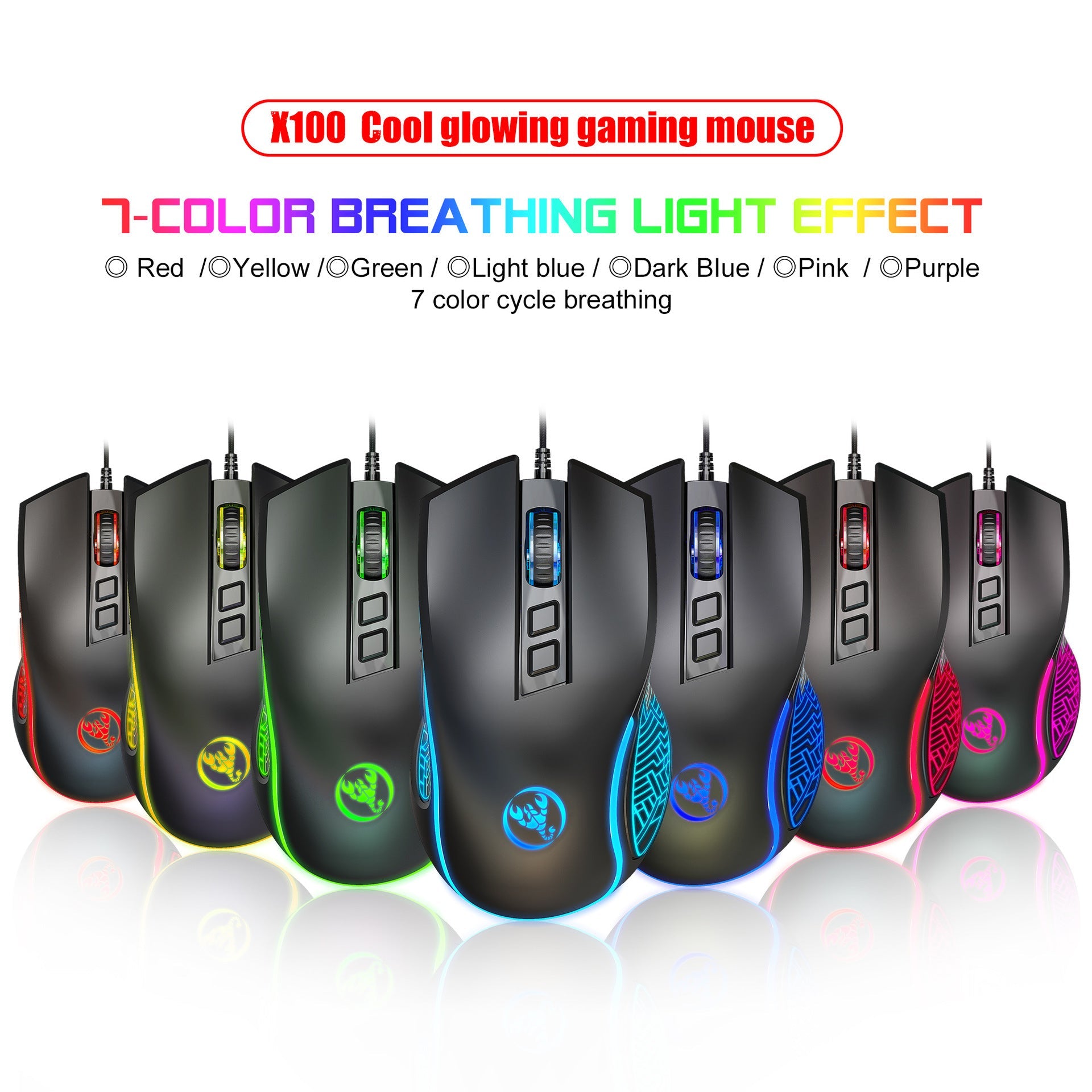 X100 wired gaming mouse with colorful glowing e-sports office mouse adjustable 3600dpi - Korvel