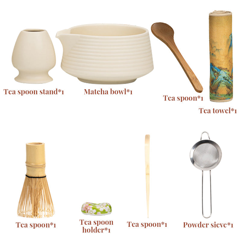 Premium 8-piece Matcha Set: Ceramic Chawan, whisky gift box, Matcha tools – for tea lovers - Korvel