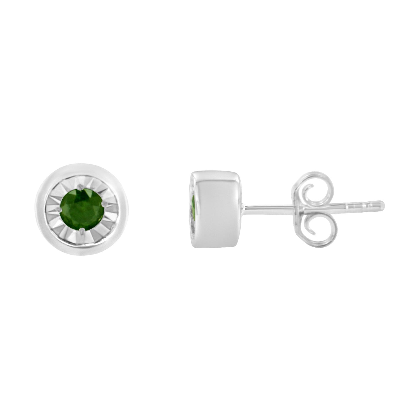 Pendientes de Stud de Diamante Verde Redondo de Plata Esterlina .925