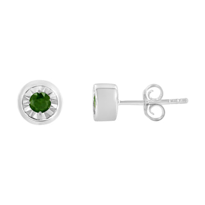 Pendientes de Stud de Diamante Verde Redondo de Plata Esterlina .925